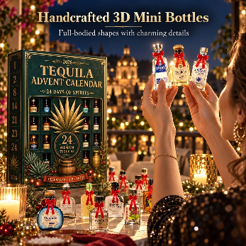 🎁✨24-Day Mini Tequila Bottle Advent Blind Box for Holiday Celebration, Bar Table Decor, Collector Gift & Family Countdown